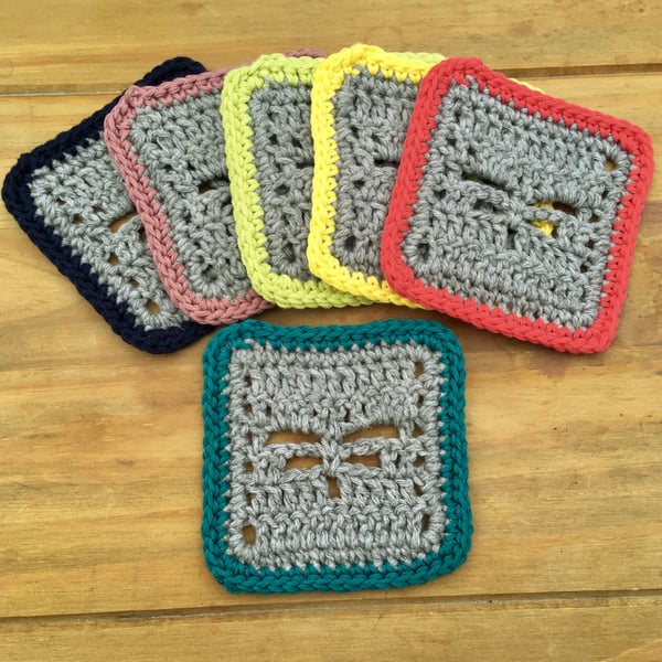 Crochet Dragonfly Coasters, Set of Six