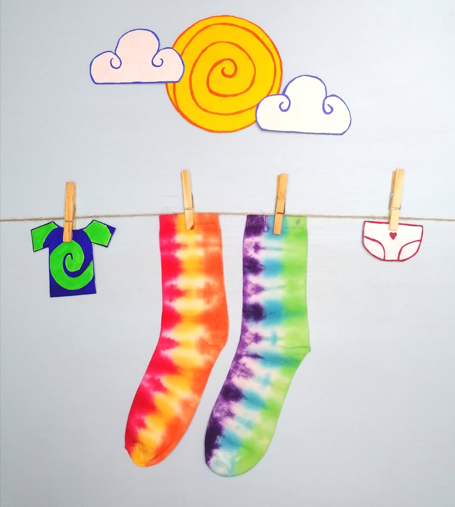 Purposefully odd tie dye socks for adults 