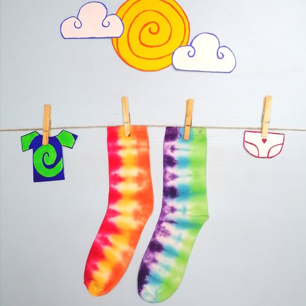 Purposefully odd tie dye socks for adults 