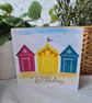 Beach hut birthday card handprinted - Image 4
