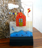 UNIQUE: Handmade Fused Glass 'BEACH HUT' Picture. - Image 1