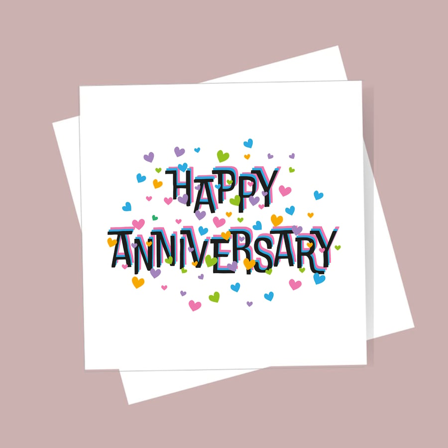 Happy Anniversary Card - Hearts Design. Blank inside. Free delivery.