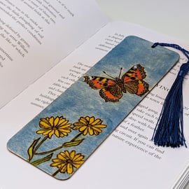 Wooden bookmark, tortoiseshell butterfly pyrography bookmark 