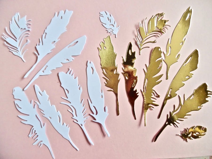 8  Feather  Die Cuts.  Card Toppers card making Craft Embellishments 