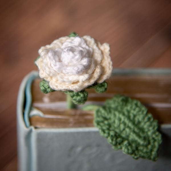 White Rose Crochet Bookmark with Gift Packaging