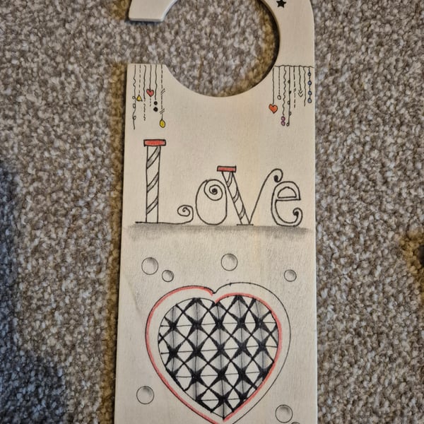 Wooden hand drawn door hanger