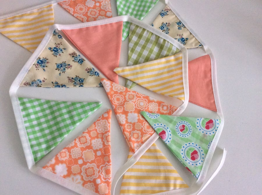 Pastel Spring Bunting - 14 small flags, spring decoration, with unique tape top