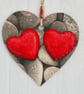 Decoupaged Wooden Hanging Heart 15cm (6 ): Shaped Pebbles design - Image 2