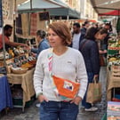 Upcycled crossbody bag, the Arty Orange Luna Bag