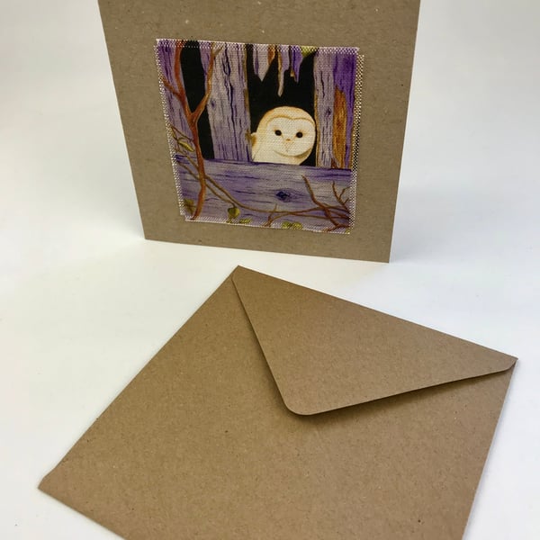 Owl watercolour textile greetings card