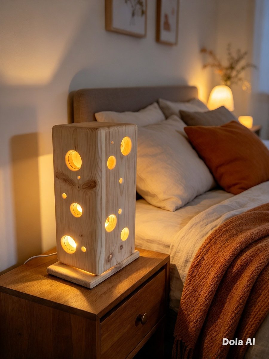 Handcrafted Wooden Space Lamp, Dimmable Galaxy Night Light, Celestial Desk Light