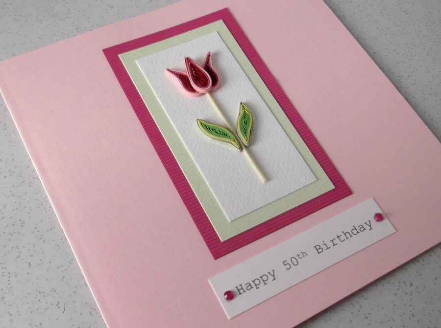 Quilled 50th birthday card, handmade, quilling, can be made for any age