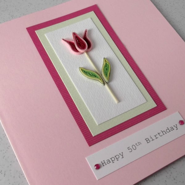 Quilled 50th birthday card, handmade, quilling, can be made for any age