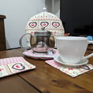 Mrs Claus Tea Set: Cream Patch Hearts Design