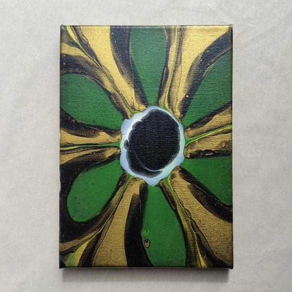 Acrylic Pour Art Canvas, Wall Art -Green, Black, Gold and White Colour Scheme
