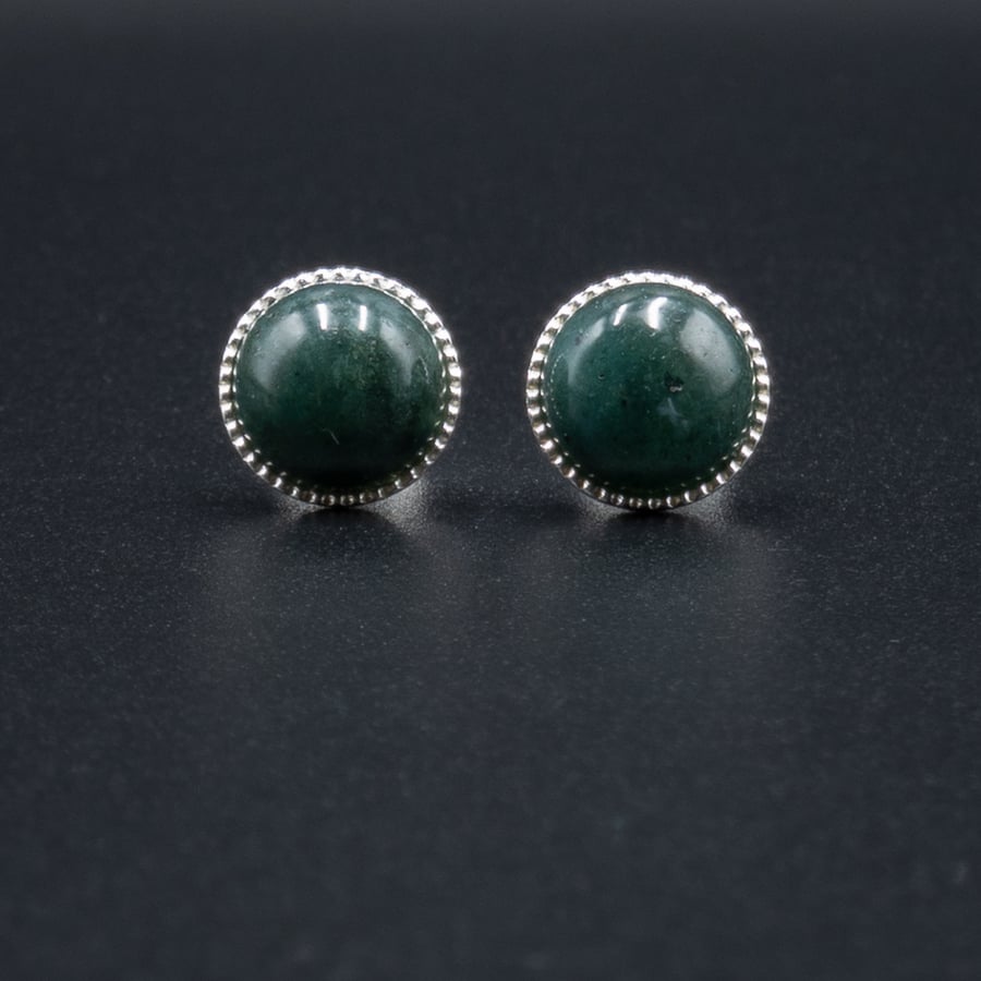 Moss agate and sterling silver gemstone stud earrings, Taurus, Gemini jewelry