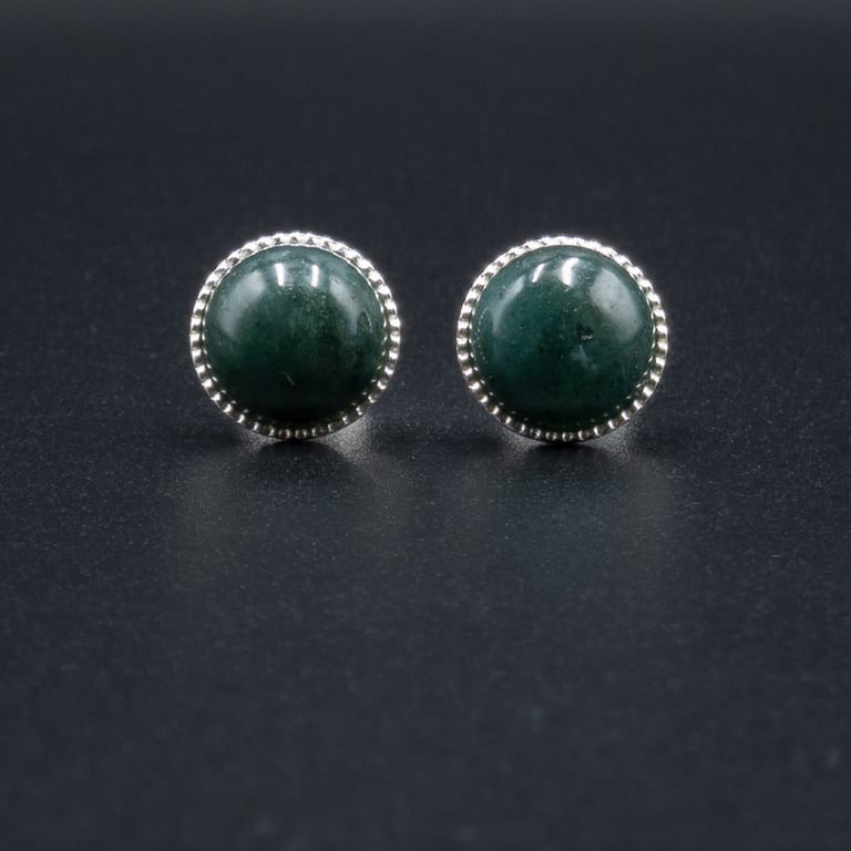 Moss agate and sterling silver gemstone stud earrings, Taurus, Gemini jewelry