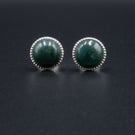 Moss agate and sterling silver gemstone stud earrings, Taurus, Gemini jewelry