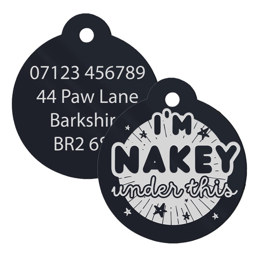Nakey Under This - Personalised Dog ID Collar Tag: Funny Custom Pet Safety 