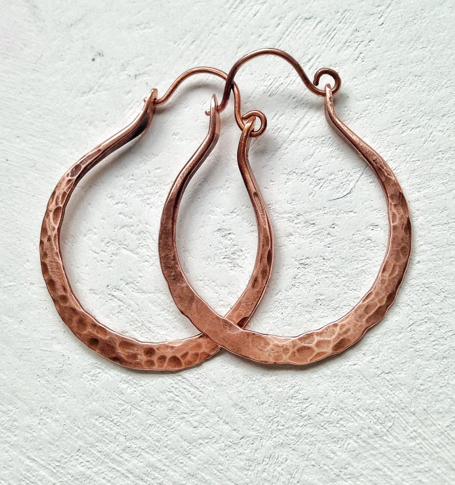 Hammered copper hoops
