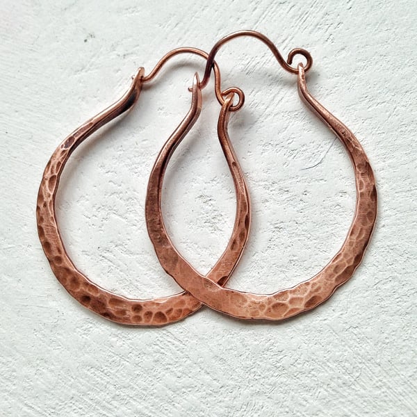 Hammered copper hoops