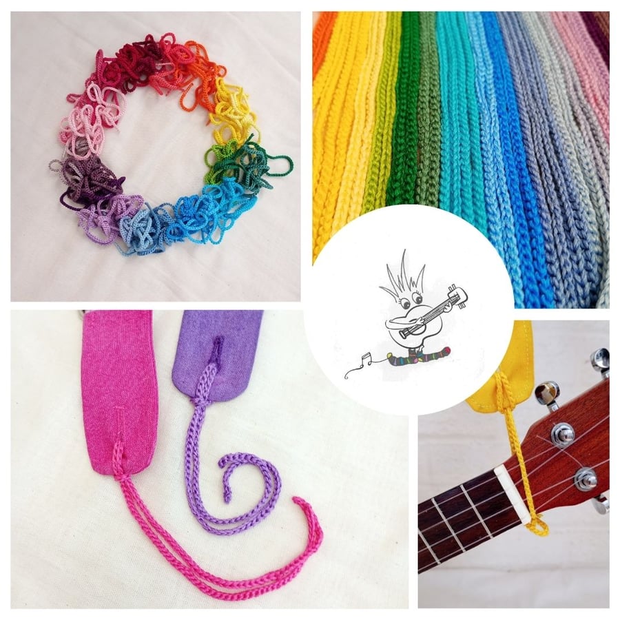 Hand Crocheted Ukulele shoe strings, uke strap connectors