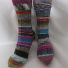 Hand-cranked Frankensox Knitted Ribbed Wool Socks Size 6 to 7