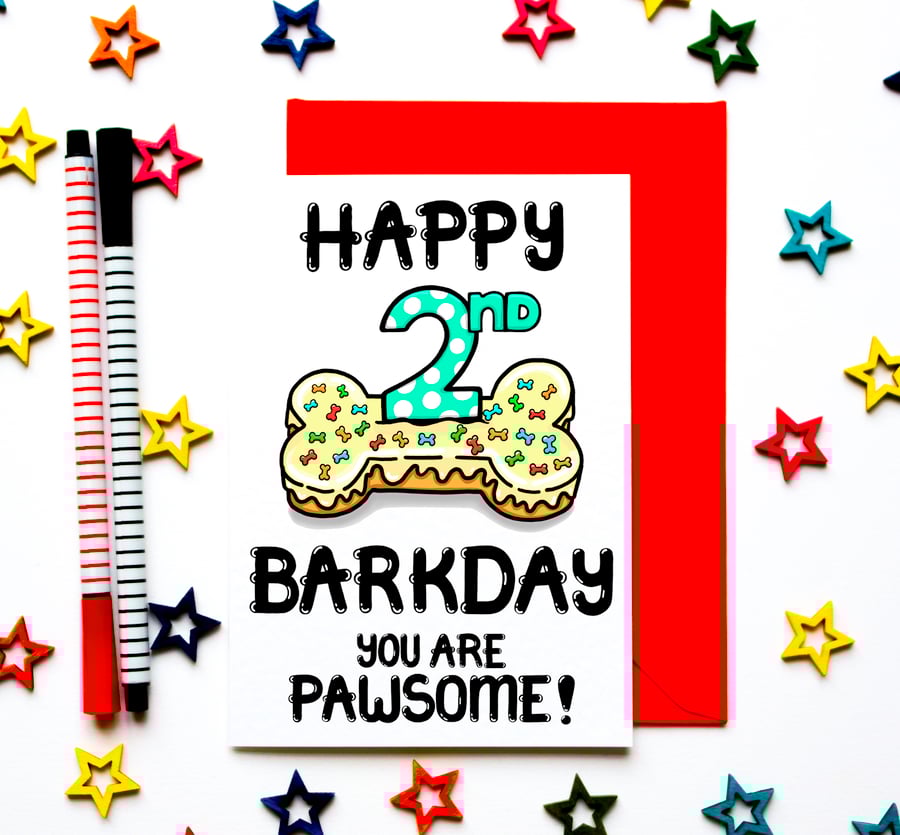 Dogs Birthday Card, Second Birthday Card For Fur Baby, Puppy, Pet