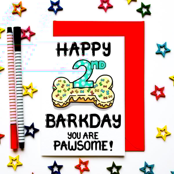 Dogs Birthday Card, Second Birthday Card For Fur Baby, Puppy, Pet