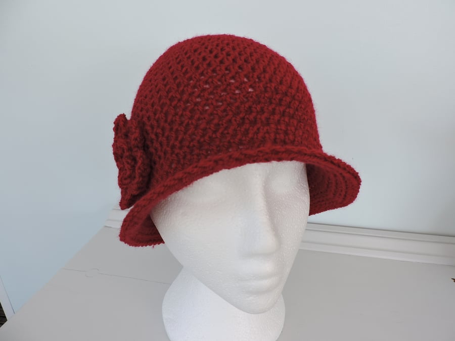 Cloche Hat Adults Crochet Red