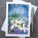 Snowdrops. Handpainted Blank Card. Watercolour. OOAK