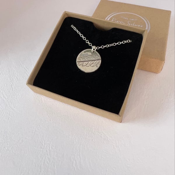 Silver fern leaf imprint pendant necklace