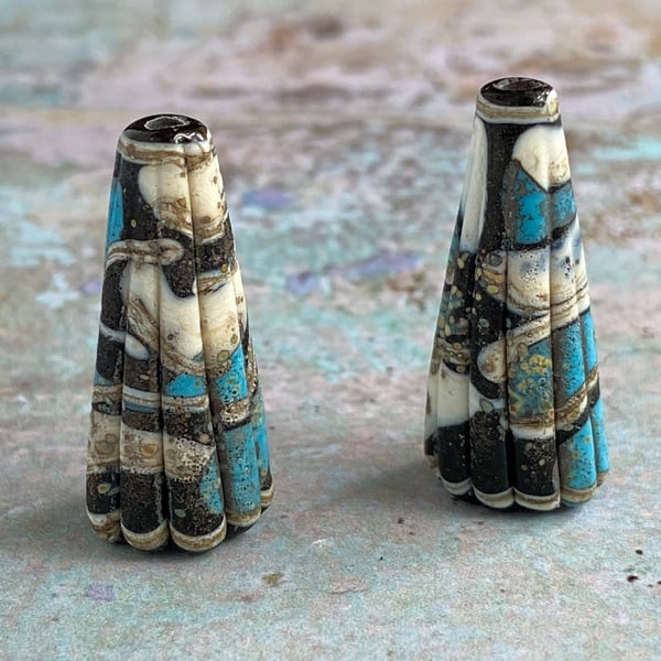 Turquoise, Black and Ivory Pleated Cones.