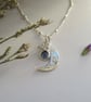'Mystic Moon' sterling silver CZ moon and blue sapphire charm necklace