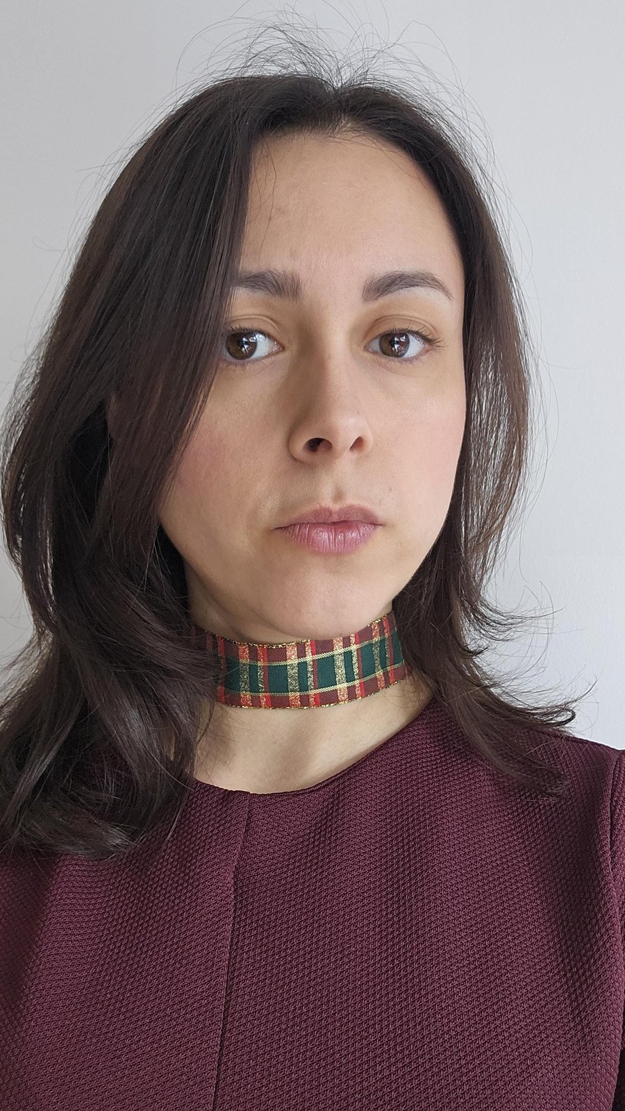 Women's Christmas Tartan Wide Ribbon Choker Necklace