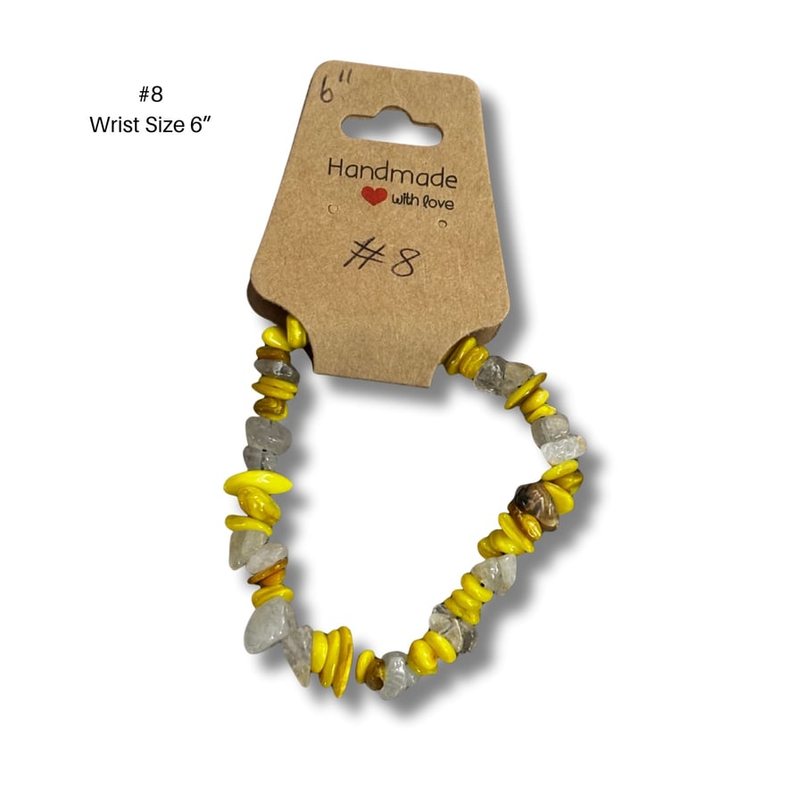 Bracelet 8 – Handmade Yellow Chip Bead Bracelet 6”