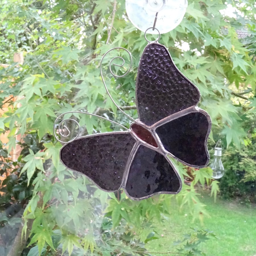 Stained Glass Butterfly Suncatcher - Purple