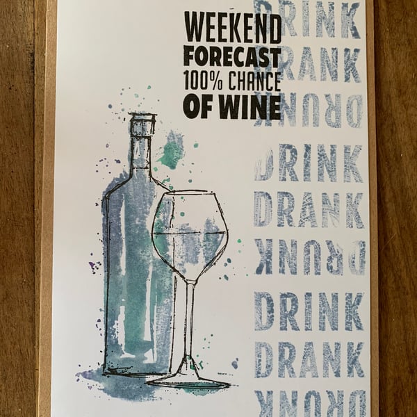 Wine Bottle Card Blue A5 
