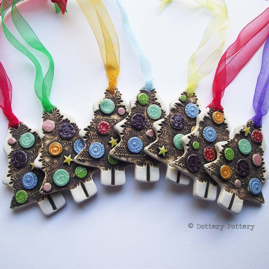  Ceramic Christmas Tree Rustic style pottery decoration bright baubles