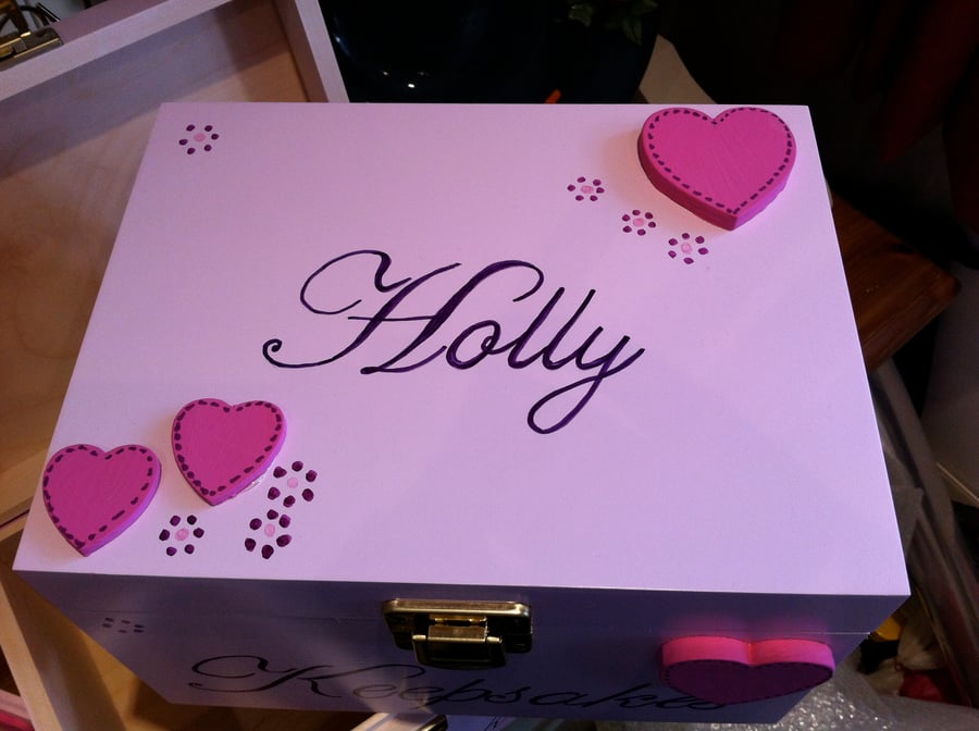 Wooden Keepsake box in baby Pink or baby Blue