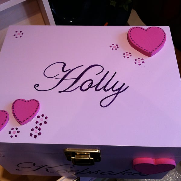 Wooden Keepsake box in baby Pink or baby Blue