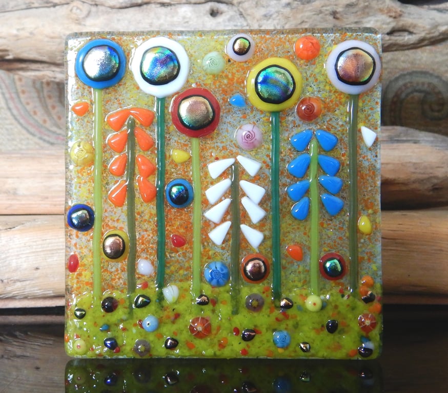 Handmade Fused Glass 'Meadow' T Light Holder