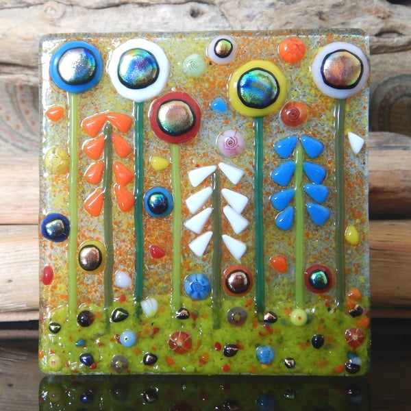 Handmade Fused Glass 'Meadow' T Light Holder