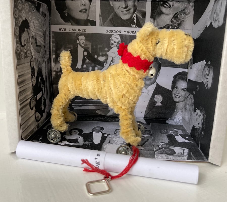 Miniature Terrier on Wheels - Vintage Style OOAK Sculpture. 