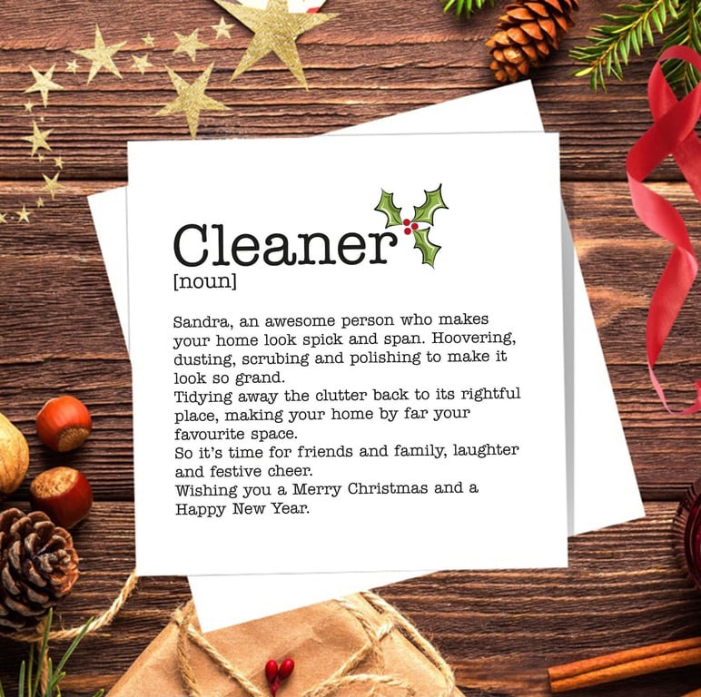 Cleaner Definition Christmas Card - Blank Inside