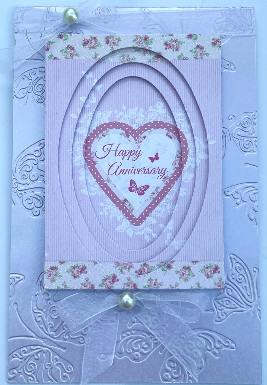 Happy anniversary heart and butterfly dimensional card and gift tag