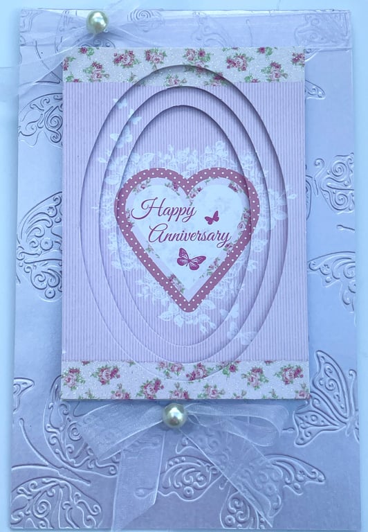 Happy anniversary heart and butterfly dimensional card and gift tag