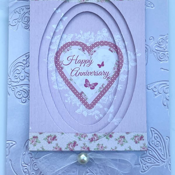 Happy anniversary heart and butterfly dimensional card and gift tag