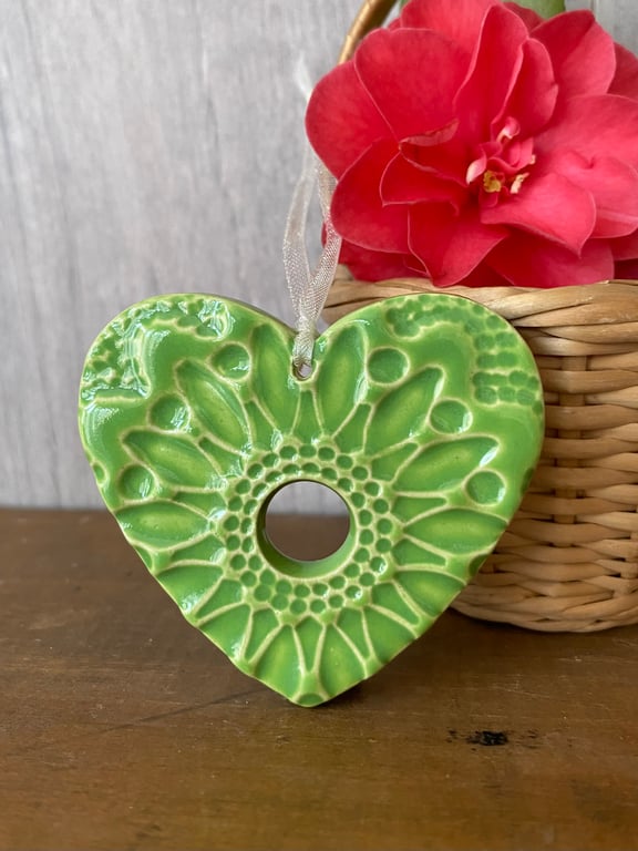 Small Pottery heart decoration green