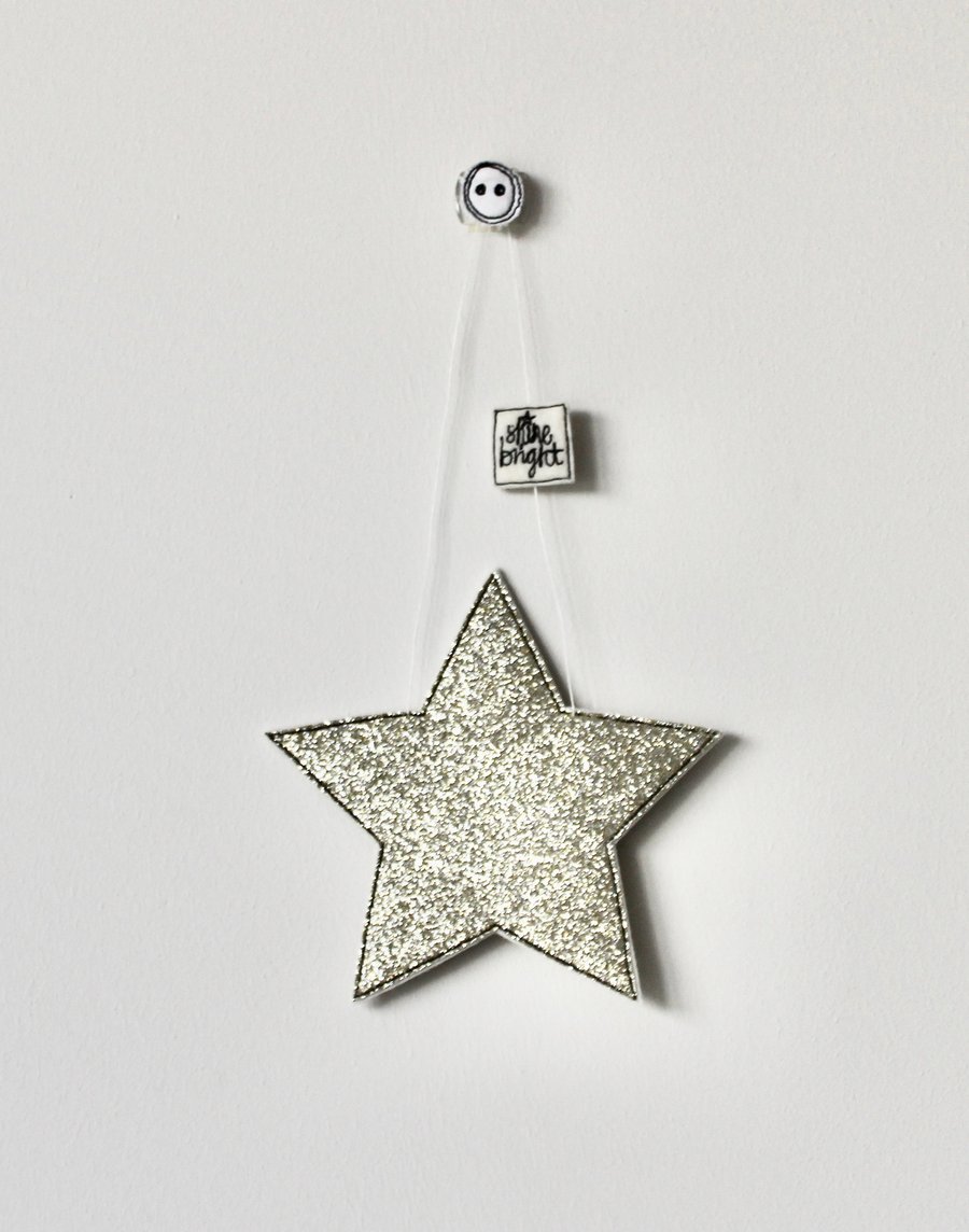 'Shine Bright' - Gold Glittery Star Hanging Decoration